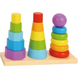 Stapelleksak i trä geometriska former för barn Tooky Toy