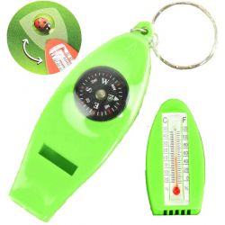 Äventyrsnyckelring kompass, termometer, vissellpipa, förstoringsglas