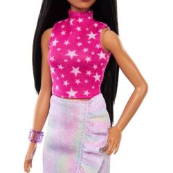 Barbiedocka Fashionistas With Black Straight Hair & Iridescent Skirt