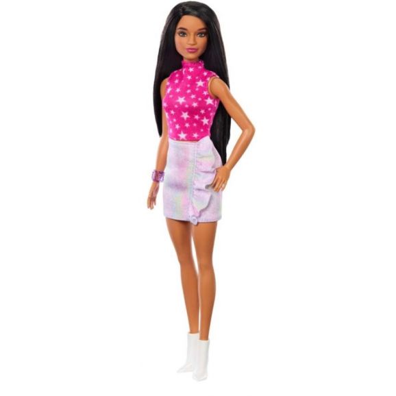 Barbiedocka Fashionistas With Black Straight Hair & Iridescent Skirt