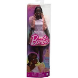 Barbie Fashionistas With Tall Body, Black Straight Hair & Peach Dress, 65th Anniversary Nr 216 HRH14