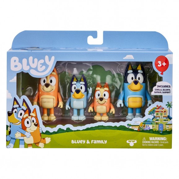 Bluey, 4 pack Figurer, Bluey-familjen