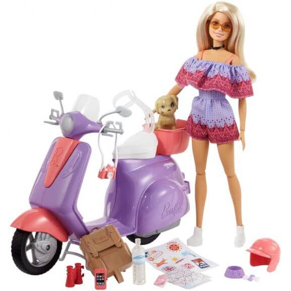 Barbie Rosa Pass Docka med Scooter FNY34