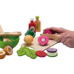 Jouéco® - Salladsset i trä med bricka, 29 delar leksaksmat