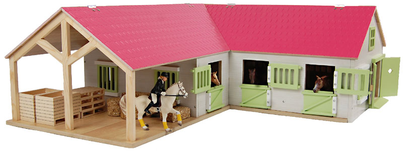Läs mer om Häststall 4 st. stallboxar Deluxe Rosa till Schleich hästar Kids Globe 1:24