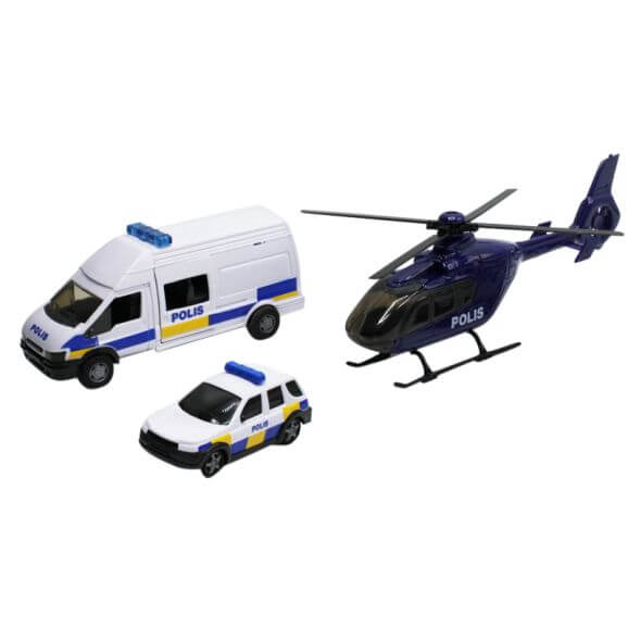 Polisbuss, helikopter och polisbil TEAMA - 1:48