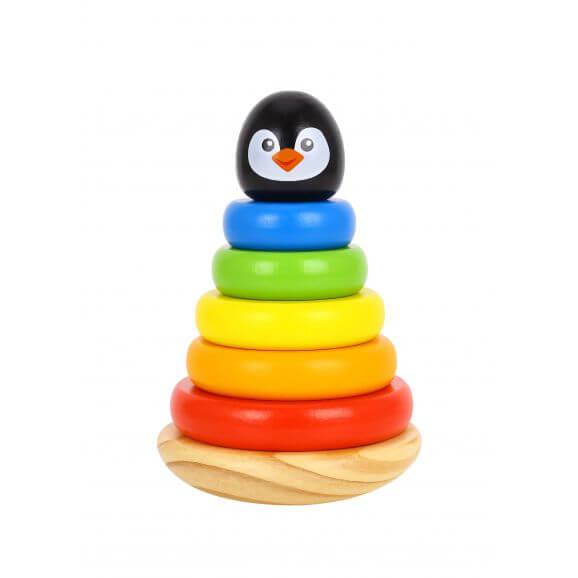Tooky Toy Stapelleksak i trä pingvin