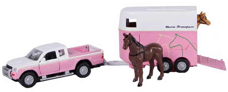 Läs mer om Leksaksbil med hästsläp 2 st hästar Mitsubishi Kids Globe
