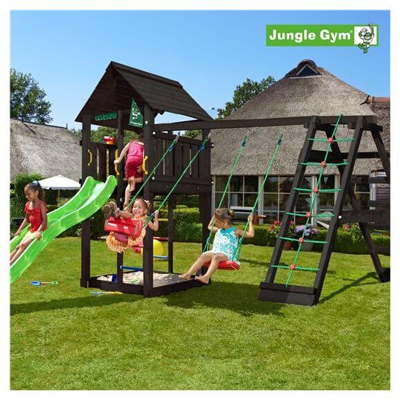 Jungle Gym Cabin lektorn komplett inkl. climb module xtra og rutschkana, grundmålat svart