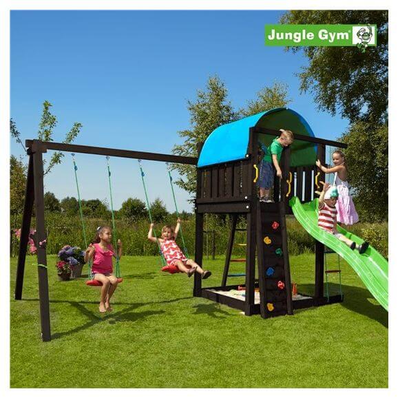 Jungle Gym Villa lektorn komplett inkl. swing module xtra og rutschkana, grundmålat svart