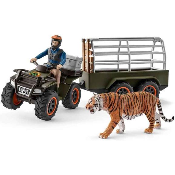 Schleich Fyrhjuling med släp och förare 42351
