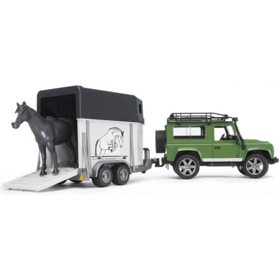 Jeep Landrover Defender med hästtransport. Bruder. 