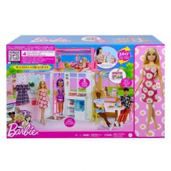 Barbie Dockhus med docka och möbler HCD48